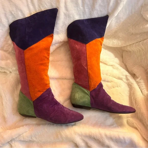 Colorful Suede Patchwork Boots - Picture 1 of 7
